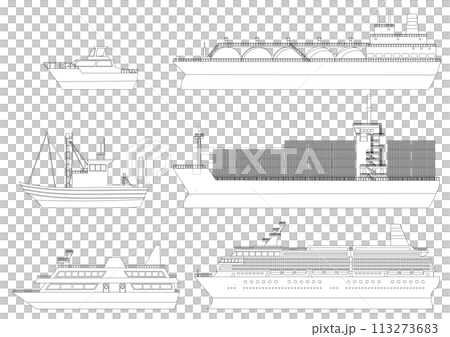 いろんな船の線画イラストセット 113273683