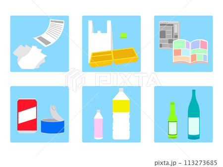 いろんな種類のゴミのイラストセット いろんな種類のゴミのイラストセット 113273685
