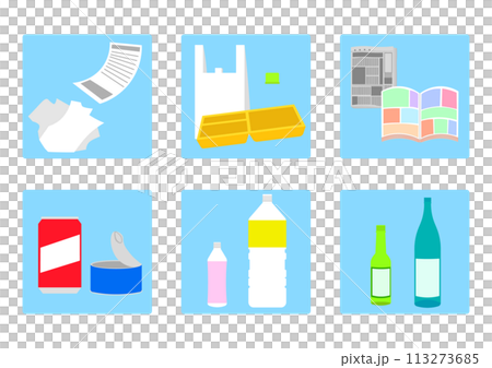 いろんな種類のゴミのイラストセット いろんな種類のゴミのイラストセット 113273685