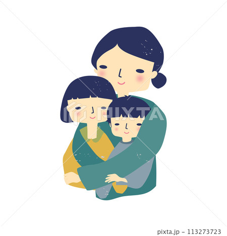 仲良く抱き合うお母さんと子供たち 113273723
