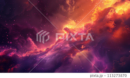 A dramatic cosmic scene featuring swirling...のイラスト素材 [113273870] - PIXTA