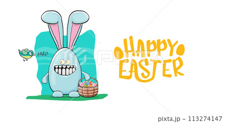 Happy easter greeting card with cute cartoon...のイラスト素材 [113274147] - PIXTA