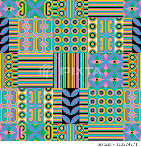 Colorfulness and symmetry create an colorful kaleidoscope seamless pattern 113274271