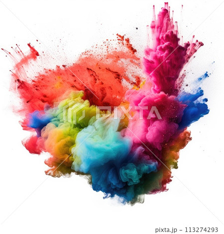 Powder explosion isolated on white background. Colored dust erupts Powder explosion isolated on white background. Colored dust erupts 113274293