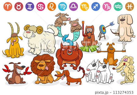 cartoon dogs animal characters as zodiac signs 113274353