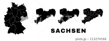 Saxony map, German state. Germany administrative regions and boroughs, amt, municipalities. 113274588
