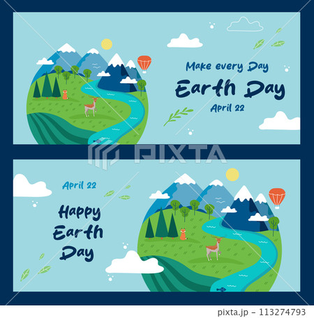 Happy Earth Day banners set. Collection of vector colorful banner templates for celebrating environmental safety. Happy Earth Day banners set. Collection of vector colorful banner templates for celebrating environmental safety. 113274793