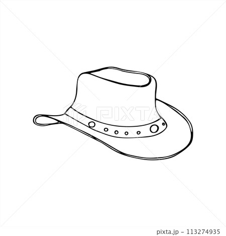 Hand drawn Cowboy hat. Sketch of Cowboy hat isolated on white background. 113274935
