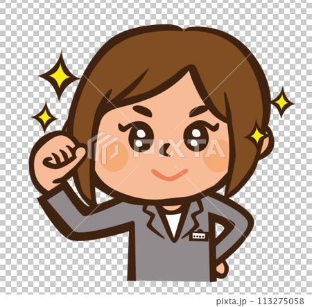 Illustration of a motivated woman doing a bicep pose 113275058