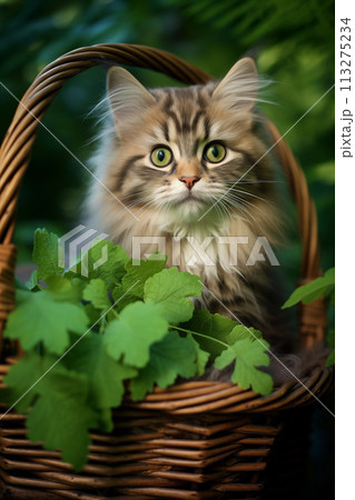 Kitten portrait in the basket 113275234
