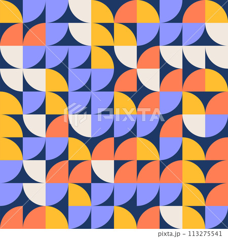 Geometry minimalistic poster with simple shapes and figures. Abstract seamless pattern design in Scandinavian style. Groovy Flat vector illustration. Geometry minimalistic poster with simple shapes and figures. Abstract seamless pattern design in Scandinavian style. Groovy Flat vector illustration. 113275541