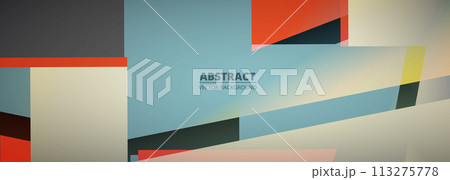 Retro abstract background with colored geometric shapes. Abstract vintage 70s style modern graphic wide banner. 113275778