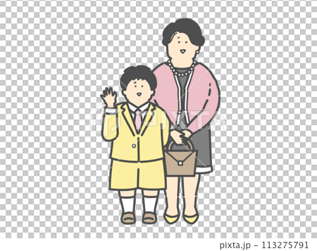 Illustration of a mother and child in formal attire (entrance ceremony, graduation ceremony, school entrance ceremony, graduation ceremony) Illustration of a mother and child in formal attire (entrance ceremony, graduation ceremony, school entrance ceremony, graduation ceremony) 113275791