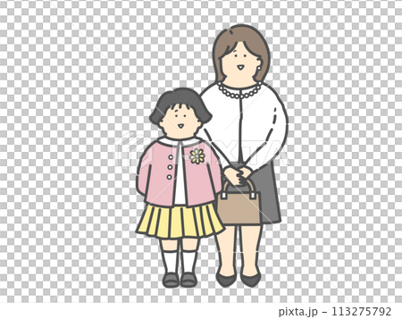 穿著正式服裝的母親和孩子的插圖（入學典禮，畢業典禮，入學典禮，畢業典禮） 113275792