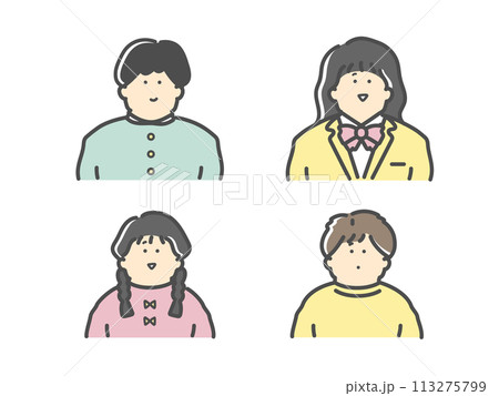 男子学生・女子学生・男の子・女の子のイラストセット 男子学生・女子学生・男の子・女の子のイラストセット 113275799