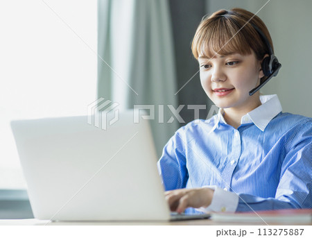 オンライン授業を受ける若い女性 113275887