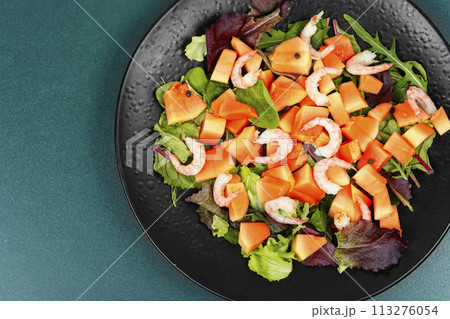 Seafood salad and papaya. 113276054
