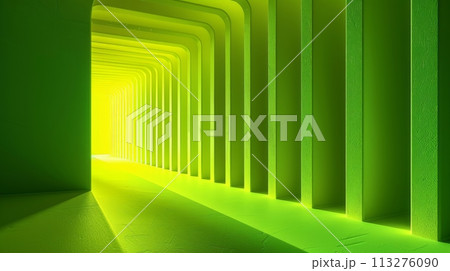 Illustration of green room with elegant arches and stunning architectural details and contemporary minimalist design. 113276090