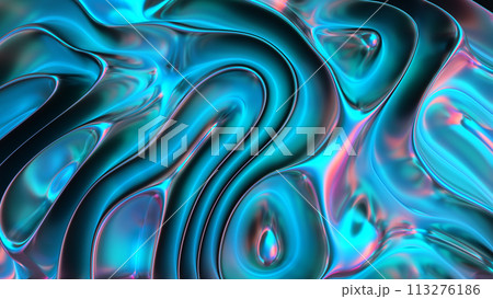 Mesmerizing teal liquid patterns with iridescent swirls 3d render 113276186