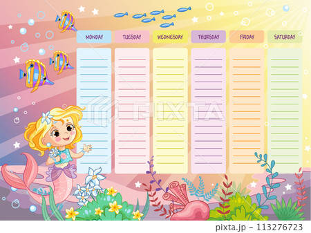 Weekly schedule vector template for school with mermaid vector 113276723