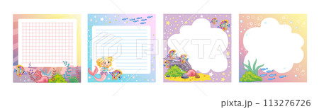 Mermaid and fishes note pad set vector illustration Mermaid and fishes note pad set vector illustration 113276726