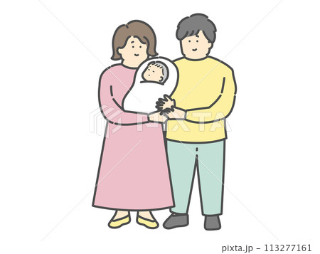 若い夫婦と子供の家族イラスト 113277161