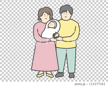 若い夫婦と子供の家族イラスト 113277161