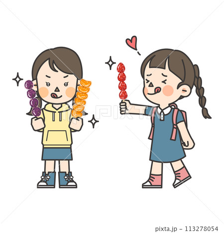 illustration of a girl with a fruit candy 113278054