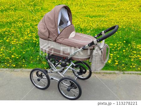 Stroller for a newborn baby on the street 113278221
