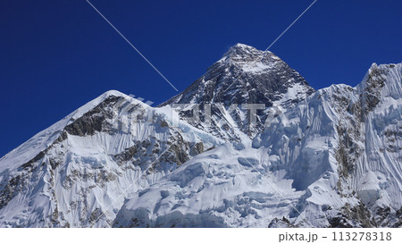 Top of the world Mount Everest, also named Sagarmatha seen from Kala Patthar, Nepal. 113278318