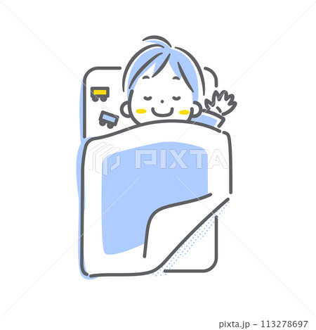 お昼寝をする男の子　シンプルでお洒落な線画イラスト 113278697