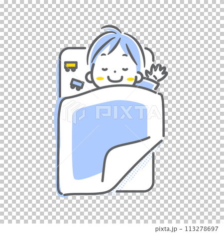 お昼寝をする男の子　シンプルでお洒落な線画イラスト 113278697