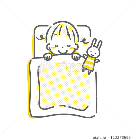 お昼寝をする女の子　シンプルでお洒落な線画イラスト 113278698