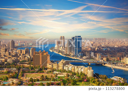 Beautiful view of Cairo downtown and the Nile from above, Egypt 113278800
