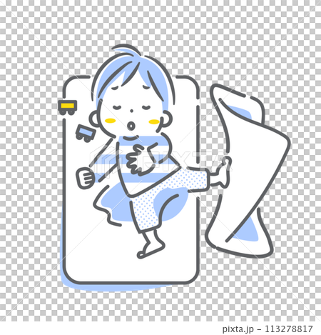 おねしょ　男の子　シンプルで線画イラスト 113278817