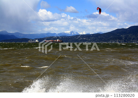 Windy weather on Kitsilano Beach, Vancouver, Canada 113280020