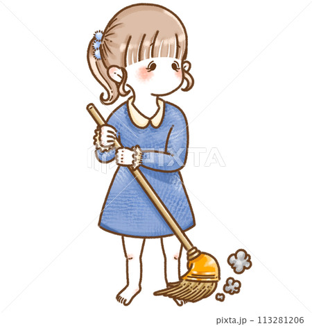 掃除をするポニーテールの女の子 113281206