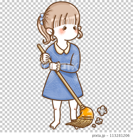 掃除をするポニーテールの女の子 113281206