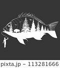 boy holding a fish with a forest inside 113281666