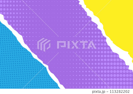 Comic background in retro pop art style. Stripe and dotted bright background decorated with torn paper. Vector illustration 113282202