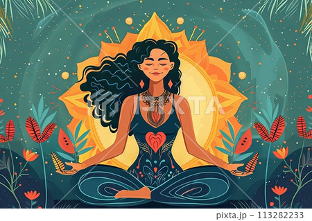 Connect with your heart chakra as you open your chest in a gentle backbend, inviting love and compassion. cartoon Connect with your heart chakra as you open your chest in a gentle backbend, inviting love and compassion. cartoon 113282233
