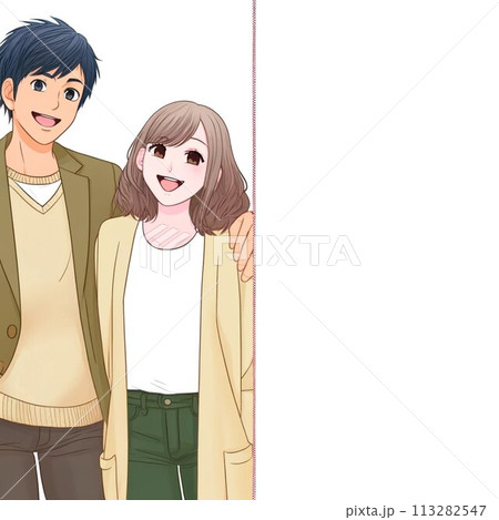 笑顔で立つ若い男女 笑顔で立つ若い男女 113282547