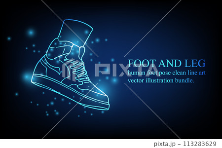 Human foot line, foot and leg, knee and toe, digital business concept, futuristic digital innovation background vector illustration. 113283629