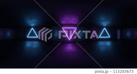 Group of neon lights illuminating dark room 360 panorama vr environment map 113283673
