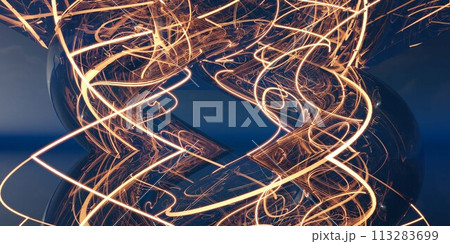 Dynamic light trails swirling in the darkness captured through long exposure 3d render illustration 113283699