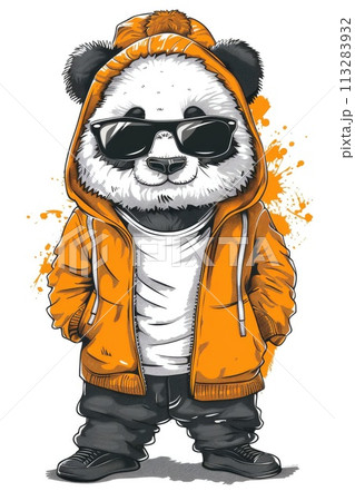 Streetwise panda rocking an orange hoodie and shades Streetwise panda rocking an orange hoodie and shades 113283932