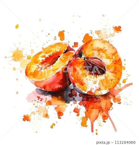 Vibrant watercolor apricots burst with juicy splendor 113284060