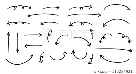 ペンの手書きの矢印セット_黒 ペンの手書きの矢印セット_黒 113284921