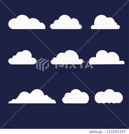 Cloud. Beautiful abstract white cloudy set isolated on blue background. Vector illustration Cloud. Beautiful abstract white cloudy set isolated on blue background. Vector illustration 113285147