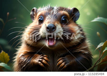 Cute beaver in the habitat. 113285494